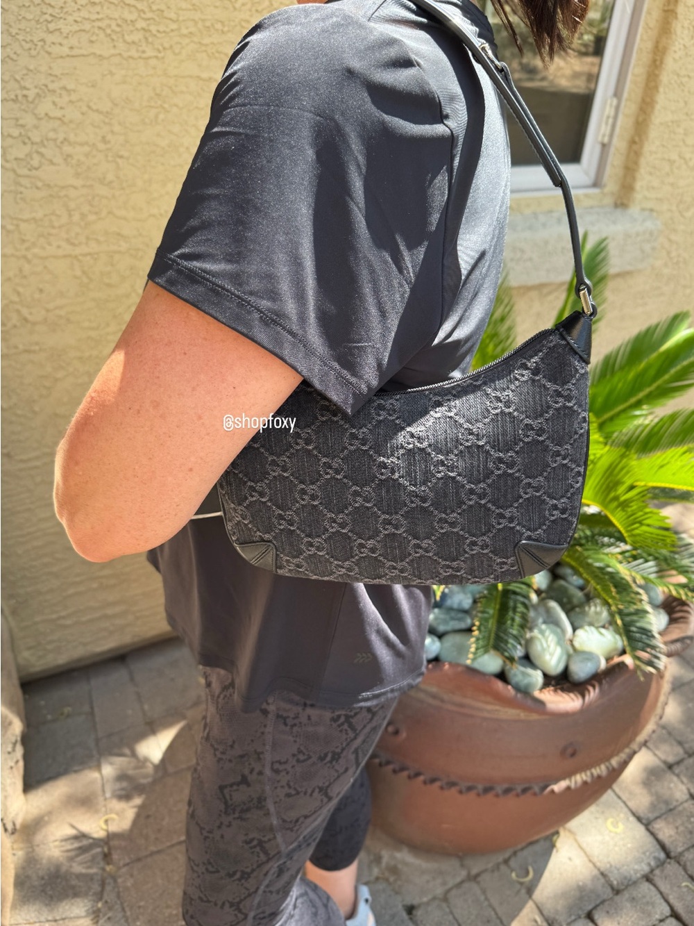 Gucci Horsebit Monogram Denim Slim Shoulder Bag
